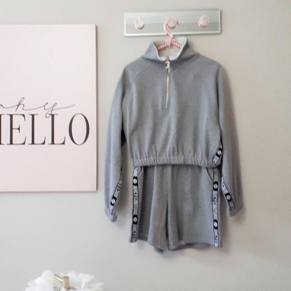 NWT Juicy Couture grey & brand stripe cropped sweatshirt & shorts coord set - Picture 16 of 16